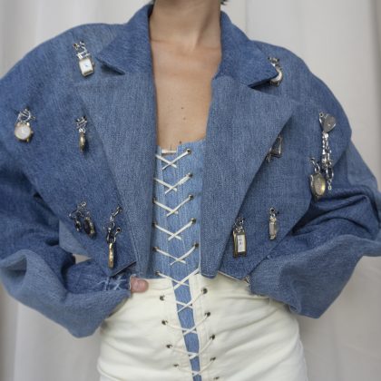 Dawn - Denim jacket embellished with watches